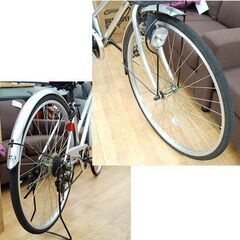 自転車 27インチ 6段変速 カッツェ シルバー カギ カゴ ライト シティ