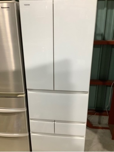 TOSHIBA 462L 6ドア冷凍冷蔵庫 GR-M460FD(EW) 2017年製 左側面キズあり