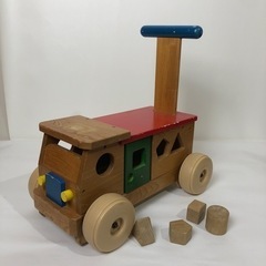 【ジャンク】手押し車　ブロック遊び　木製