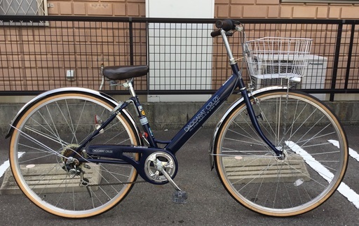 ＜整備済・美品車＞PayPay可◉シティサイクル・27インチ自転車・シマノ外装6段変速 鍵付き LEDライト 色・ネイビー