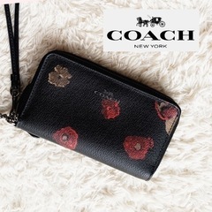 コーチCOACH 花柄 財布 ブラック