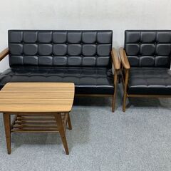 カリモク60 Kチェア 2シーター 1シーター サイドテーブル 3点セット スタンダードブラック ウォールナット 中古家具 店頭引取歓迎 R7264