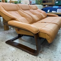 【愛品館 江戸川店】FUJI FURNITURE（冨士ファニチア）手動リクライニング本革3Pソファ ID:156-019226-007