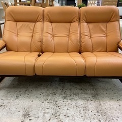【愛品館 江戸川店】FUJI FURNITURE（冨士ファニチア）手動リクライニング本革3Pソファ ID:156-019226-007