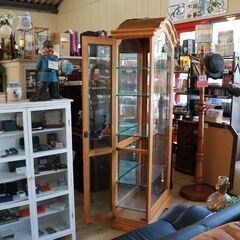 186)アンティーク 飾り棚 コレクションケース 内部ミラー ショーケース キュリオケース ガラスケース