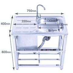 流し台 ステンレス製 蛇口水栓付き 棚2段付き 幅75奥行40高さ80cm 蛇口左右OK 屋外 簡易式 ガーデンシンク 錆びず