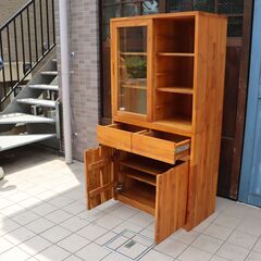 unico(ウニコ)の人気シリーズBREATH(ブレス) チーク無垢材 2面食器棚です！ヴィンテージスタイルのナチュラルな雰囲気のカップボード♪北欧スタイルやカフェ風のお部屋の収納棚に！DF501