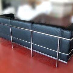 【自社配送は札幌市内限定】3人掛けソファ 合成皮革 ブラック 幅203cm ノーブランド 中古【USED】藻岩倉庫保管