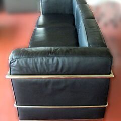 【自社配送は札幌市内限定】3人掛けソファ 合成皮革 ブラック 幅203cm ノーブランド 中古【USED】藻岩倉庫保管