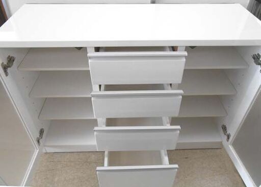 サイドボード 120×45×83 白 鏡面 キッチンカウンター キャビネット  