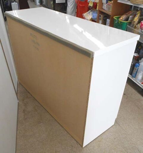 サイドボード 120×45×83 白 鏡面 キッチンカウンター キャビネット  