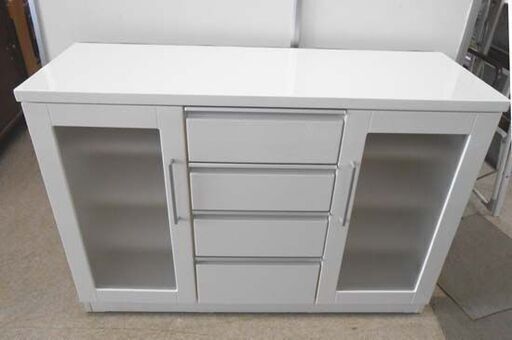 サイドボード 120×45×83 白 鏡面 キッチンカウンター キャビネット  
