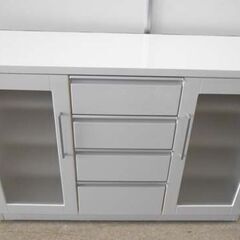 サイドボード 120×45×83 白 鏡面 キッチンカウンター キャビネット 食器棚 ミドルレンジボード ホワイト ラック リビング 札幌 西野店