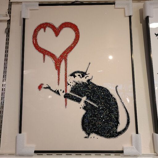 ◆アウトレット品(未使用展示品)◆ クリスタルアート 『バンクシー Love Rat』 水晶パネル アートパネル