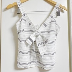 正規品 シャネル 夏服 リボン ノースリーブ  カットソー  キャミ ボーダー