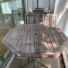 ガーデンテーブル　チェア4脚　折りたたみ　木製
