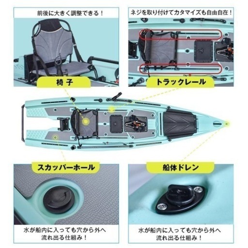 カヤック ペダル式 フィッシングカヤック ペダル 手漕ぎ 足漕ぎ 船外機 シーカヤック パドル フィッシング