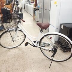 27インチ 自転車 シティサイクル 6段切替 鍵なし ホワイト カゴ付き