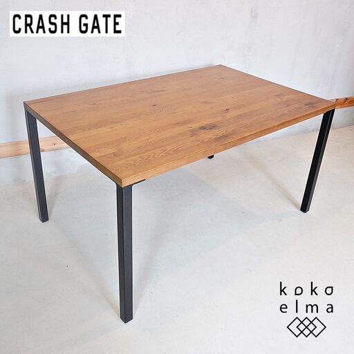 CRASH GATE(クラッシュゲート)SINK(シンク) オーク無垢材 ダイニングテーブルです。表面に節の入ったナラ無垢材の厚みのある天板が特徴的！ブルックリンスタイルなど男前インテリアにおススメ♪DG129