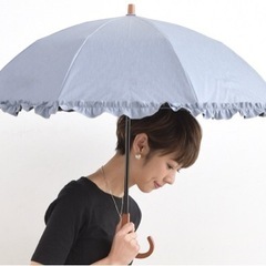 サンバリア100 日傘 完全遮光 遮熱 UVカット 人気色 フロスト ブルー フリル 木曲がり手元 