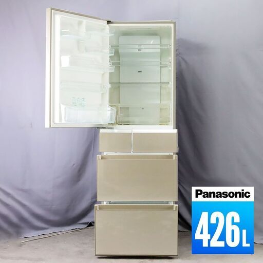 冷蔵庫 5ドア 426L ファン式 エコナビ 訳あり特価 Panasonic NR-E438TGL-N ガラスドア 左開き 自動製氷 FF6198