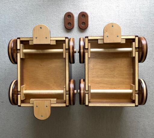 【レア品/子供のおもちゃ箱】 木箱 2点セット おもちゃ箱 安全 車輪 連結 収納 ボックス 木製