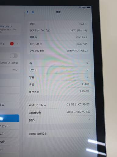 【Wi-Fiモデル】iPad Air 2 (3A107J/A) A1566/16GB