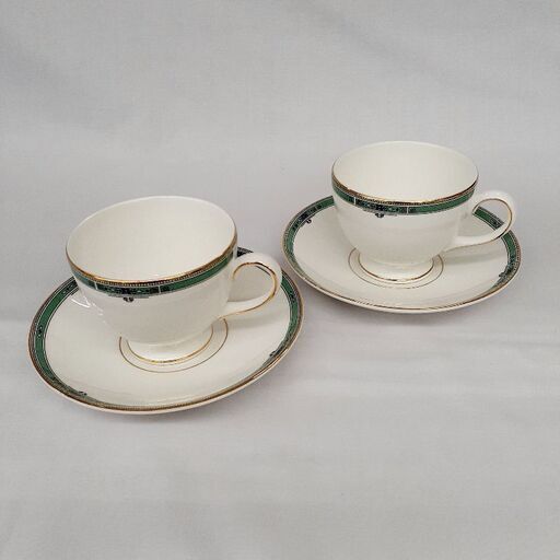 ★ジモティー割引有★ WEDGEWOOD ジェイド 珈琲\u0026紅茶兼用カップ\u0026ソーサー(リー) ペア 2客セット 未使用品