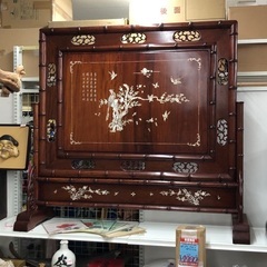 花梨製 美術衝立 螺鈿細工入り 美品！
