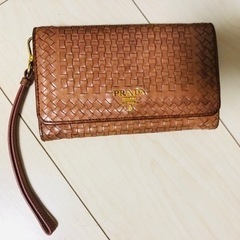 プラダ 財布 サーモン ピンク マドラス 編み込み レザー PRADA MADRAS ウォレット リストレット ローズ 本物 正規品 百貨店