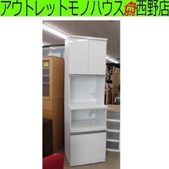 スリムレンジボード 白系 エナメル 幅60cm 鏡面 レンジボード 食器棚