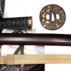 日本刀 拵え 鍔 柄 鞘 刀装具 外装 時代物 水模様 4