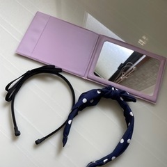 カチューシャ　2本　鏡　新品　ピンク　水玉　黒色