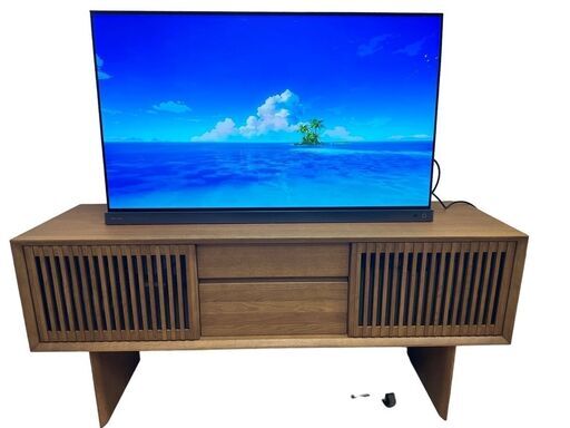 JY 極美品 karimoku カリモク テレビボードW1800 オーク材 棚 扉縦桟 QU5067 脚付 収納あり