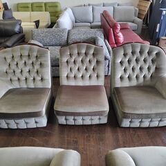 オールドカリモク　緑モケット張り応接椅子３点セット『中古良品』