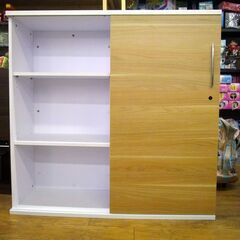 収納棚 幅119×奥行44×高さ117㎝ 棚板幅調節可能 多用途 白 ナチュラル スライド扉 札幌市 厚別区