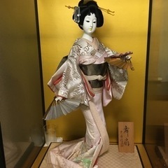 老舗人形店　京月作　日本人形　舞扇　ガラスケース入り　無料！