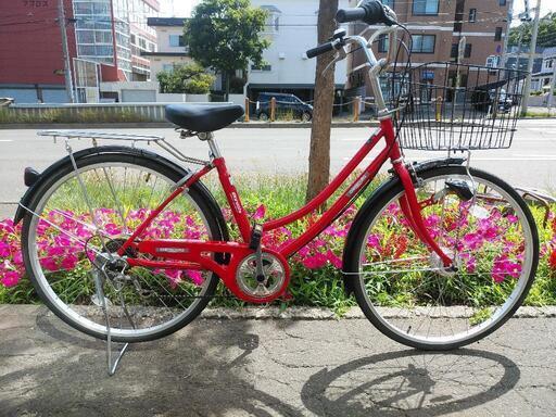 取引決定しました。札幌市内配達無料！防犯登録料込み。中古丸石自転車26インチ　レッド。