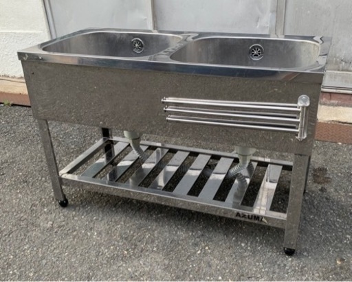 業務用 アズマ 2槽シンク 幅1000×奥450×高さ660(mm) 流し台 キッチン 手洗い場 厨房 二層 二槽 2層 AZUMA 大阪発 特注サイズ レディース