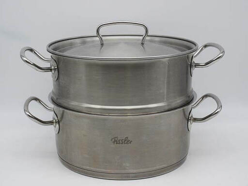 ss5309　フィスラー　両手鍋＆スチーマーセット　24cm　クックスター　Fissler　CookStar　ステンレス製　ガス火/IH対応　ドイツ製　キャセロール　蒸し器　厚手　蓋付き　煮込み　スチーム　調理器具