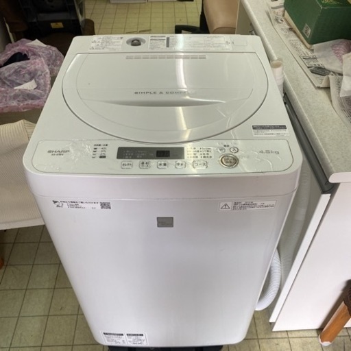 シャープ 4.5kg 全自動洗濯機 ES-G4E6 2019年製