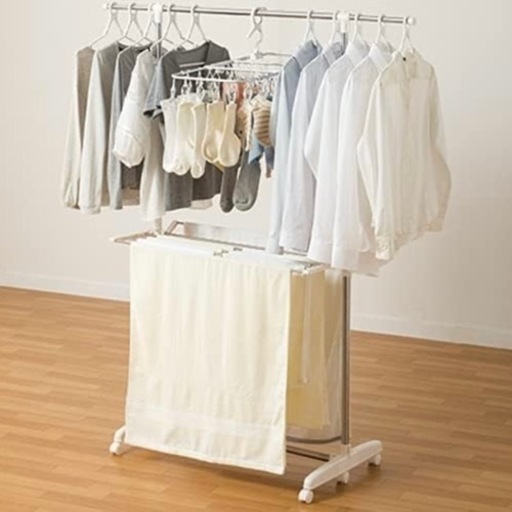 【美品‼️】定価4,158円♪ DCM ステンレス室内物干し キャスター付き♪ 物干し竿 折りたたみ式
