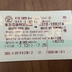 成田エキスプレス　成田空港まで　方便　乗車券　25日まで