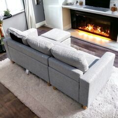 3人掛け カウチソファ ライトグレー R07001 ①