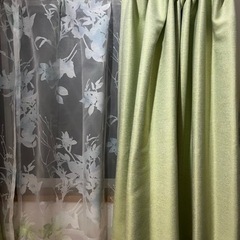 【お取引者決定】腰窓用遮光カーテン（グリーン）とレースカーテンのセット