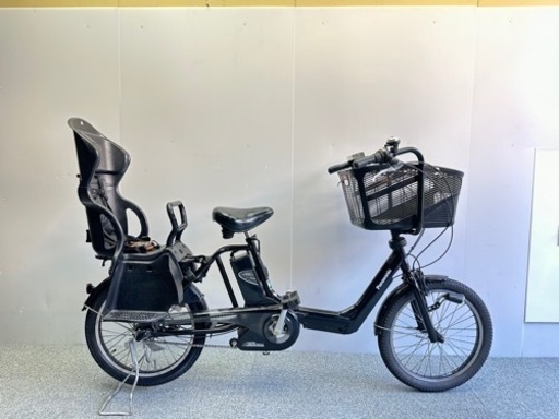 大型カゴあり　子供乗せシート付き　パナソニックギュット　電動自転車20インチ　落ち着いたブラック色