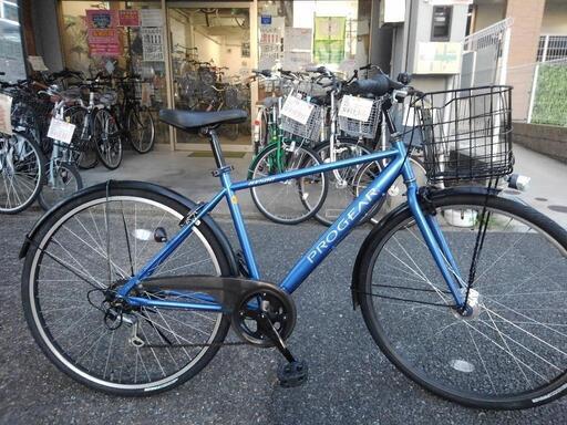 名古屋プレミアム商品券＆金シャチマネーOK！中古自転車２６２８　前後タイヤ新品！　クロスバイク　７００×３５C　６段ギヤ　LEDオートライト
