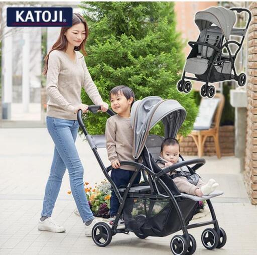 【新品未使用】カトージ ベビーカー 2-Seater グレー 双子用 2人乗り用 ツイン ダブル 年子 兄弟 兄妹 自立 軽量 コンパクト