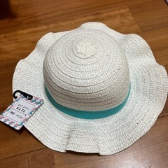 [新品未使用]  帽子　白　麦わら帽子　頭囲52cm
