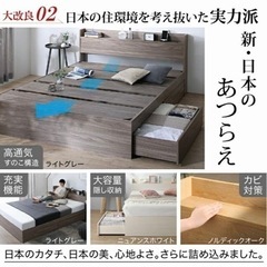 北海道地域発送 【送料込】【7月31日まで限定！】ニュアンスホワイト Ever X ゾーンコイルマットレス収納シングルベッド マットレスカラー: ブラック